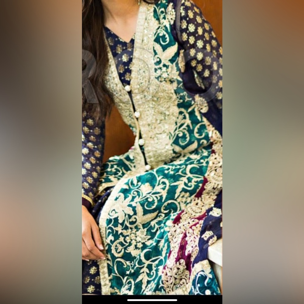 Pakistani Indian Desi Outfit- Embroidered Anarkali formal dress.